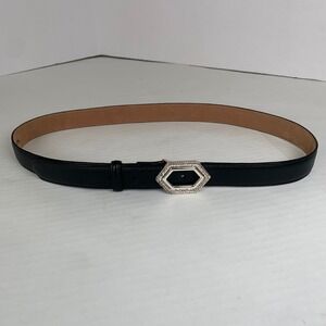 Brighton Black Leather Belt Silver/Gold Buckle Large